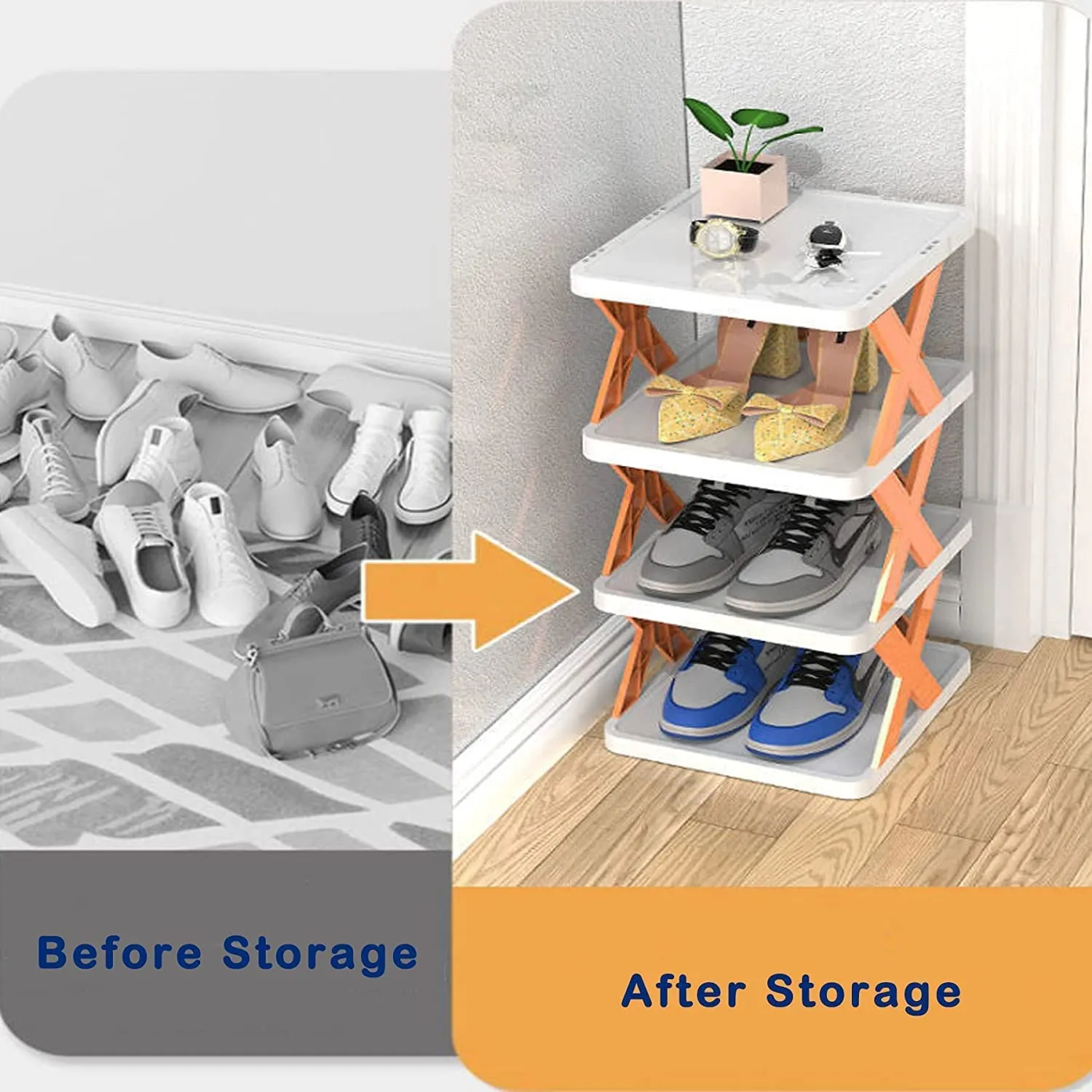 9098  Smart Shoe Rack With 8 Layer Shoes Stand Multifunctional Entryway Foldable  Collapsible Door Shoe Rack Free Standing Heavy Duty Plastic Shoe Shelf Storage Organizer Narrow Footwear Home