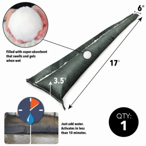 Absorbent QD617-1 Quick Dam 6" x 17' FT  Expanding Flood Water Barrier - Quantity of 4