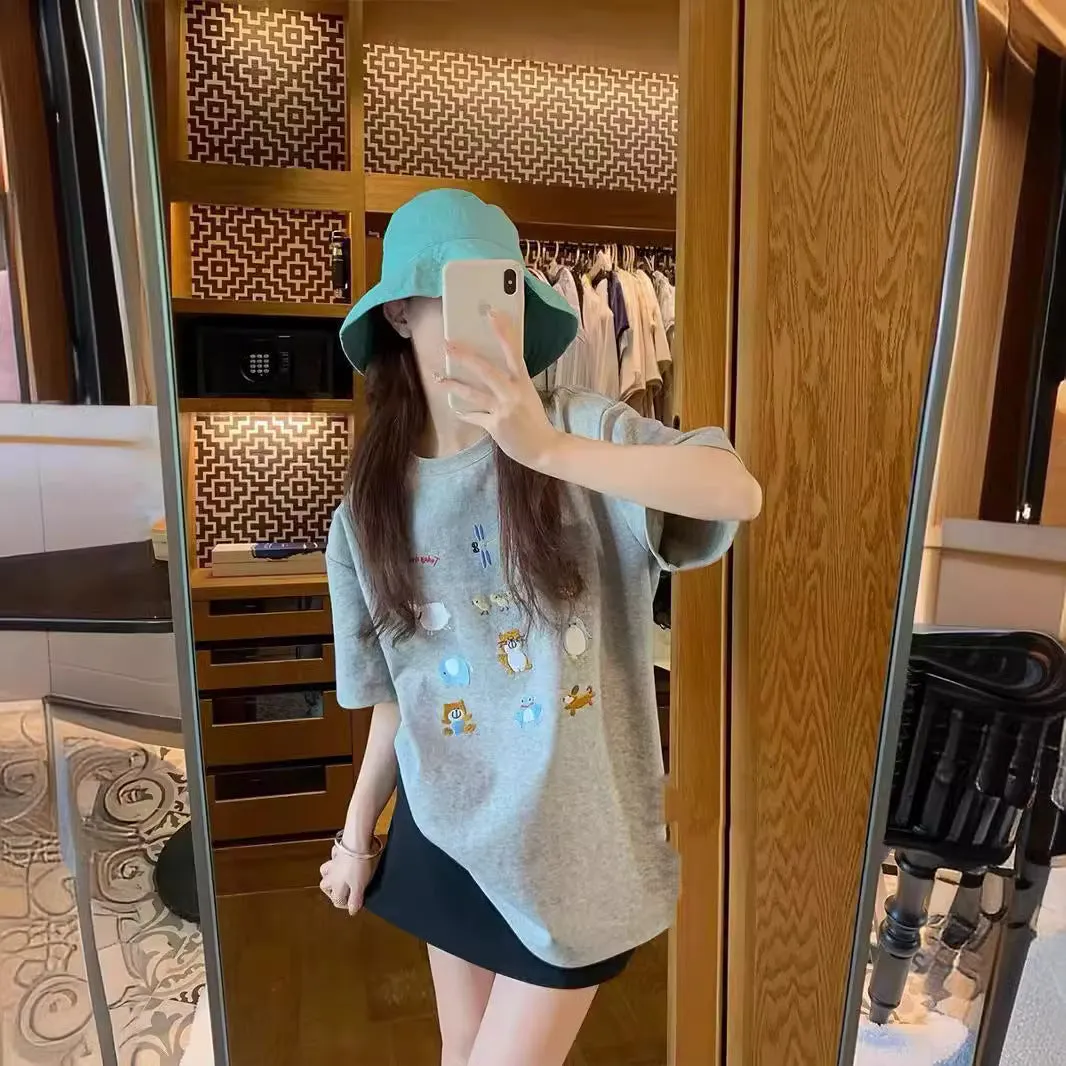 ADER H Women's Oversized T-Shirt | Trendy Loose Fit Tee with Cute Embroidery | Soft & Comfy Crew Neck | Must-Have Casual Style!