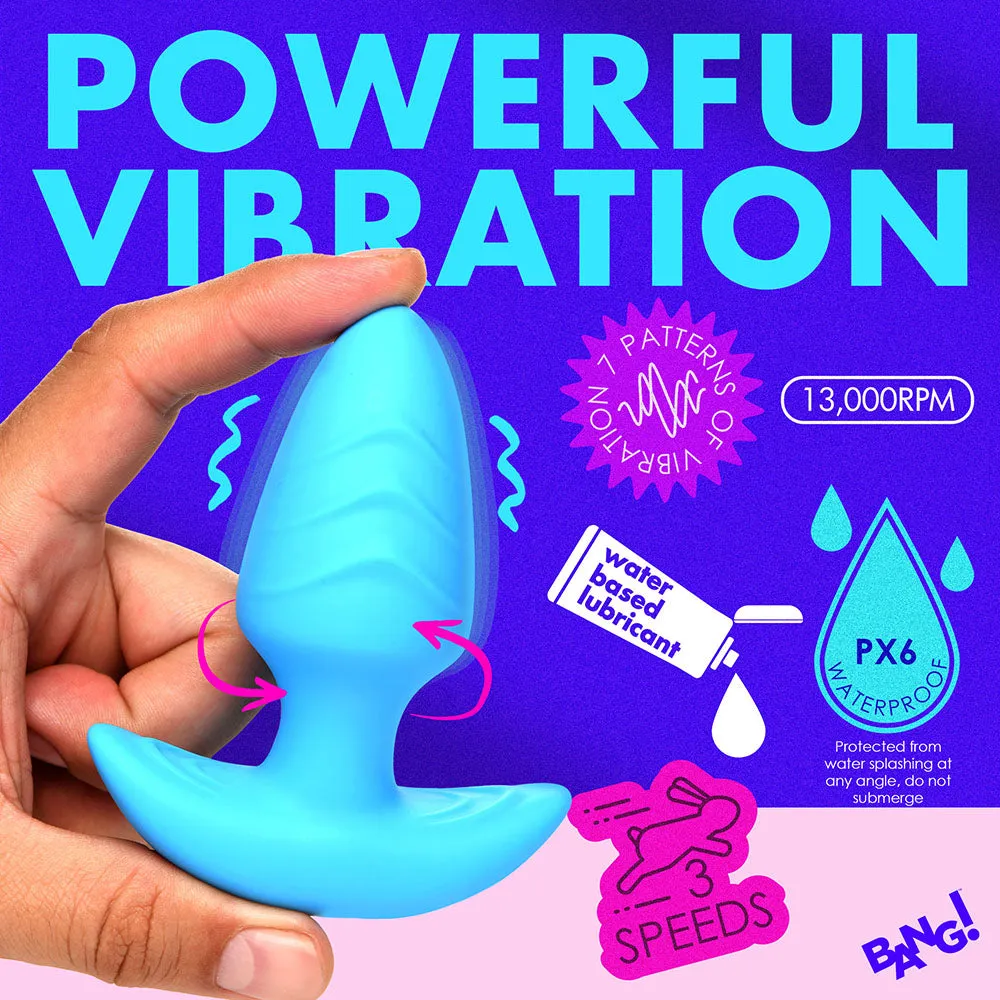 BANG! Rotating & Vibrating Silicone Butt Plug with Remote Blue