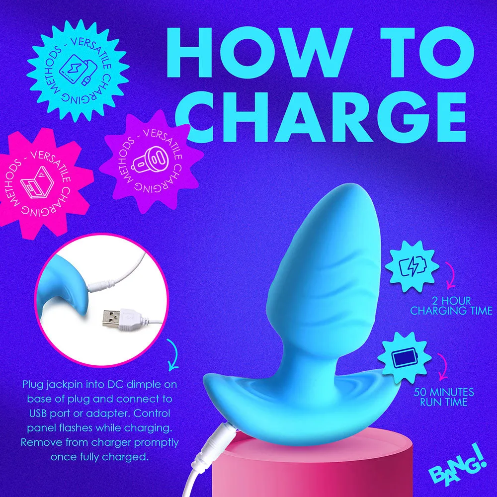 BANG! Rotating & Vibrating Silicone Butt Plug with Remote Blue