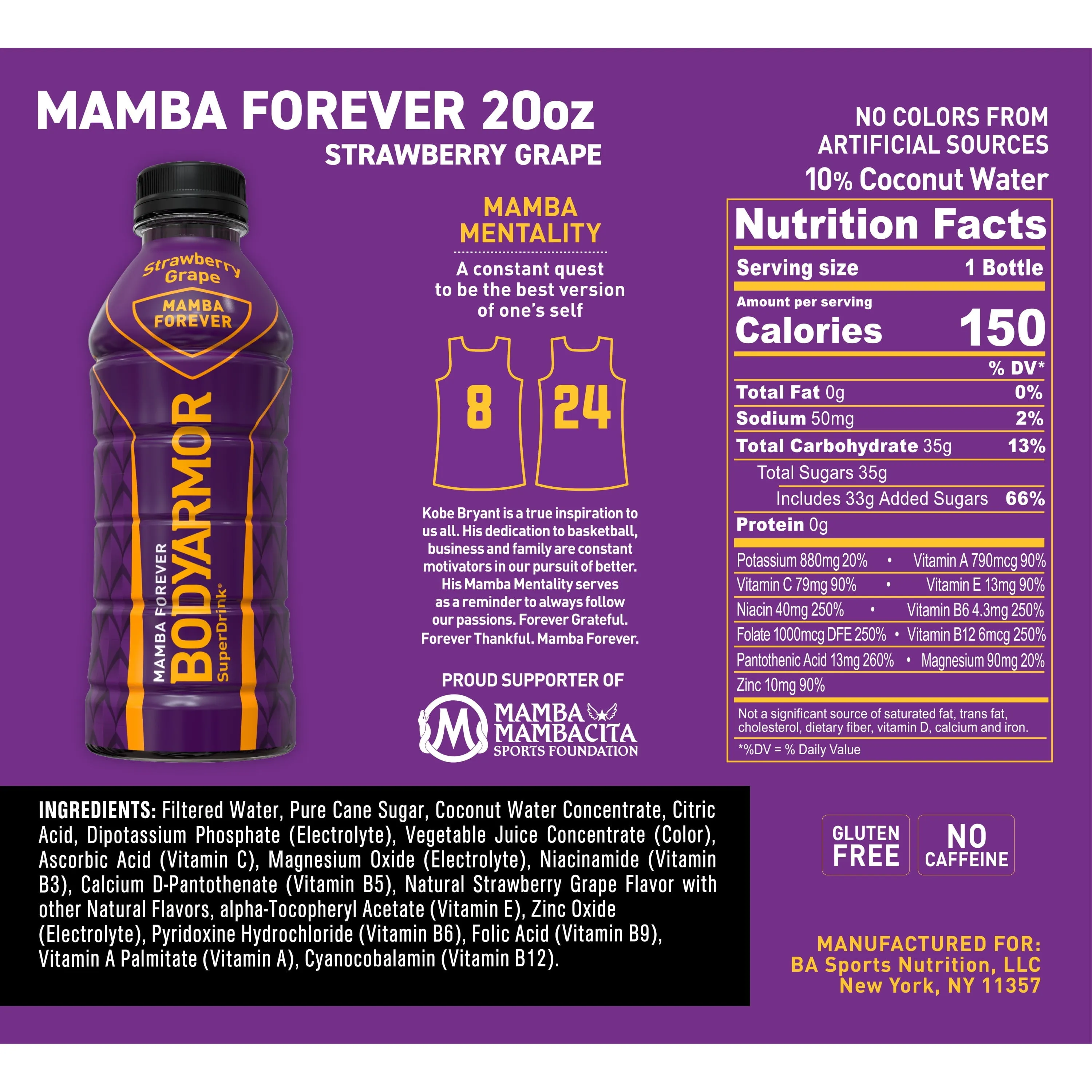 BODYARMOR Sports Drink Mamba Forever, 20 fl oz, 6 Pack
