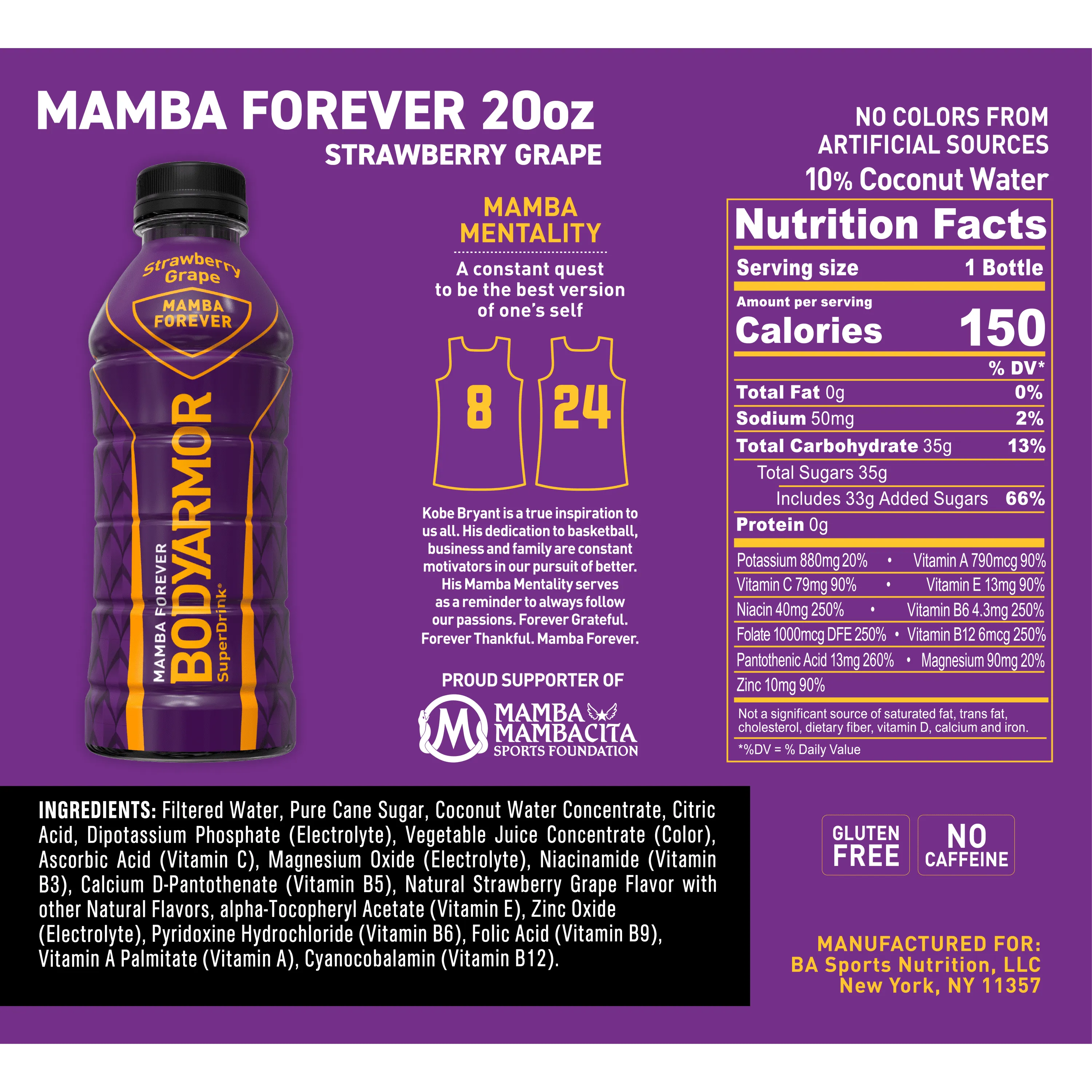 BODYARMOR Sports Drink Mamba Forever, 20 fl oz, 6 Pack