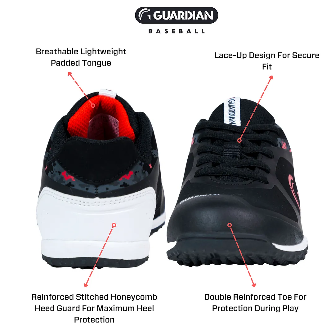 Bolt Youth Low Top Turf Baseball and Softball Shoes (Black/Red)