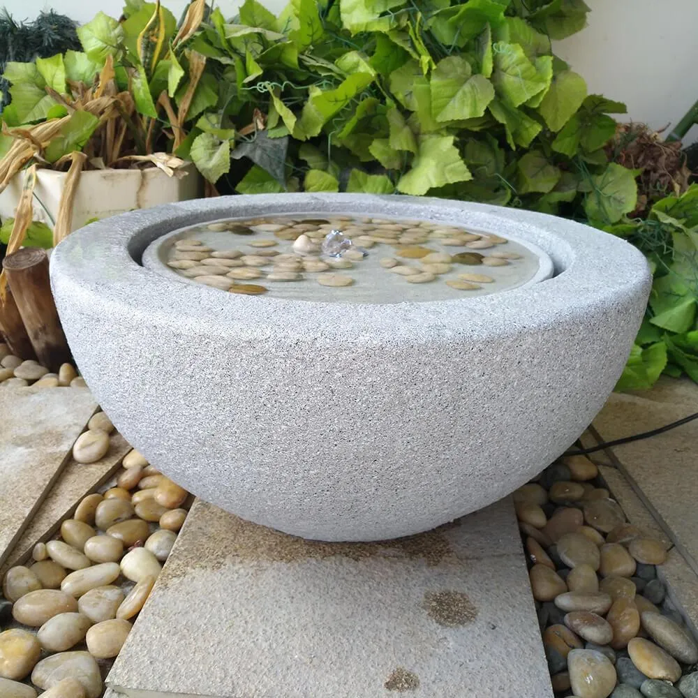 Bowl Stone Water Feature with LED Light - Light Grey