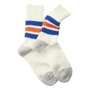 Coarse Ribbed Old School Crew Socks Blue Orange