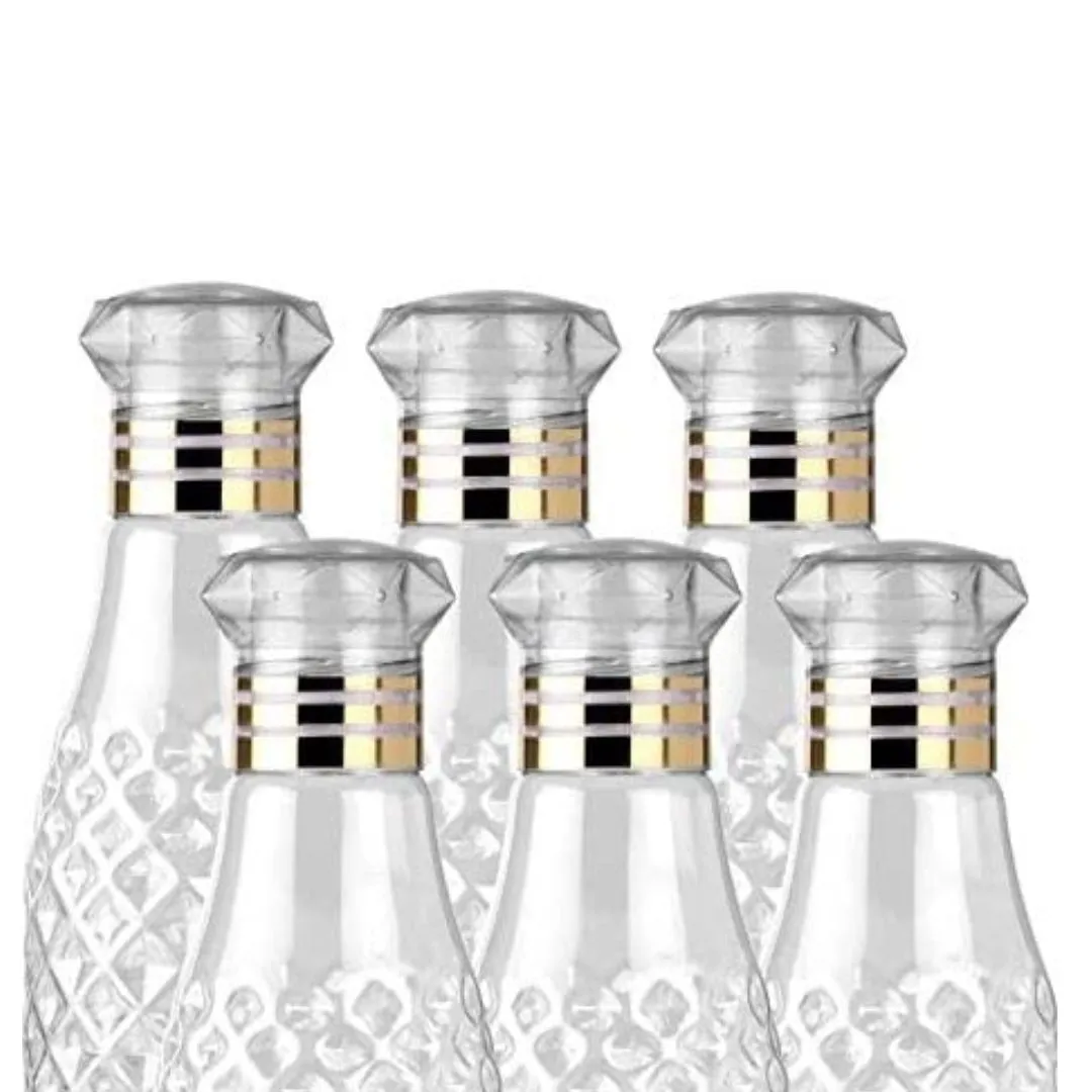 Crystal Clear Diamond Water Bottle 1 Litre, Plastic Fridge Water Bottle Set, Ideal for Office, Sports, School, Travelling, Gym, Yoga (Design May Vary)