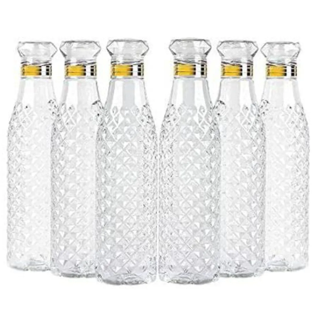 Crystal Clear Diamond Water Bottle 1 Litre, Plastic Fridge Water Bottle Set, Ideal for Office, Sports, School, Travelling, Gym, Yoga (Design May Vary)
