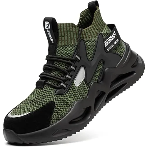 DEBONSAPT Steel Toe Shoes for Men Women Lightweight Safety Breathable Work Shoes Slip-Resistant Sneakers Reflective Indestructible Industria Construction Shoes Green 4.5