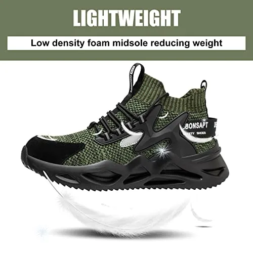 DEBONSAPT Steel Toe Shoes for Men Women Lightweight Safety Breathable Work Shoes Slip-Resistant Sneakers Reflective Indestructible Industria Construction Shoes Green 4.5