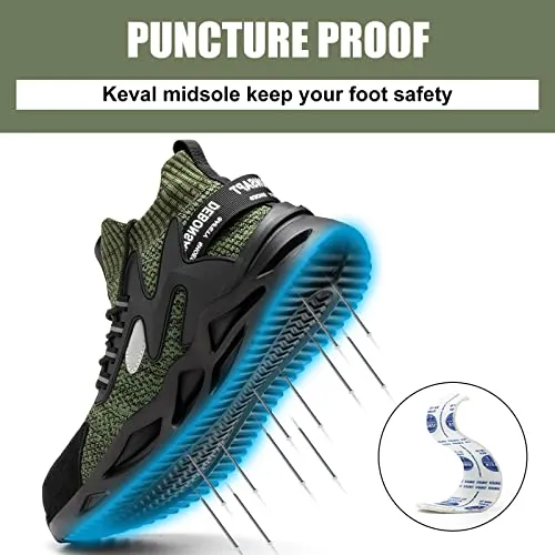 DEBONSAPT Steel Toe Shoes for Men Women Lightweight Safety Breathable Work Shoes Slip-Resistant Sneakers Reflective Indestructible Industria Construction Shoes Green 4.5