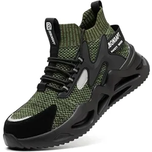 DEBONSAPT Steel Toe Shoes for Men Women Lightweight Safety Breathable Work Shoes Slip-Resistant Sneakers Reflective Indestructible Industria Construction Shoes Green 4.5