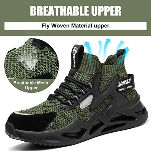 DEBONSAPT Steel Toe Shoes for Men Women Lightweight Safety Breathable Work Shoes Slip-Resistant Sneakers Reflective Indestructible Industria Construction Shoes Green 4.5