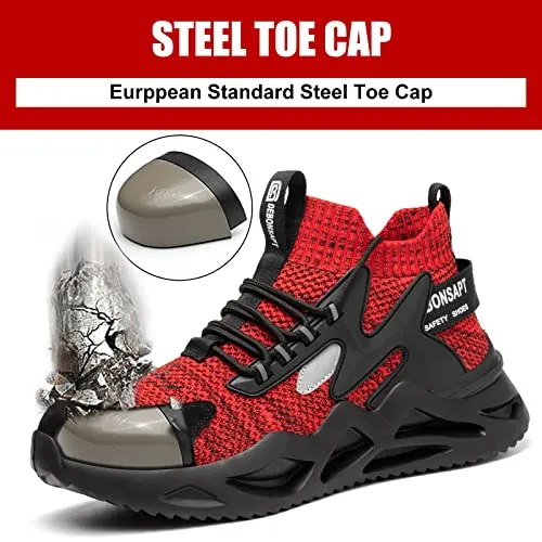 DEBONSAPT Steel Toe Shoes for Men Women Lightweight Safety Breathable Work Shoes Slip-Resistant Sneakers Reflective Indestructible Industria Construction Shoes Red 4.5