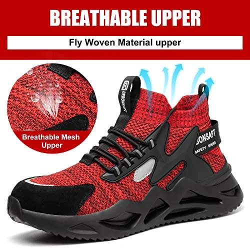 DEBONSAPT Steel Toe Shoes for Men Women Lightweight Safety Breathable Work Shoes Slip-Resistant Sneakers Reflective Indestructible Industria Construction Shoes Red 4.5