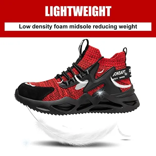 DEBONSAPT Steel Toe Shoes for Men Women Lightweight Safety Breathable Work Shoes Slip-Resistant Sneakers Reflective Indestructible Industria Construction Shoes Red 4.5