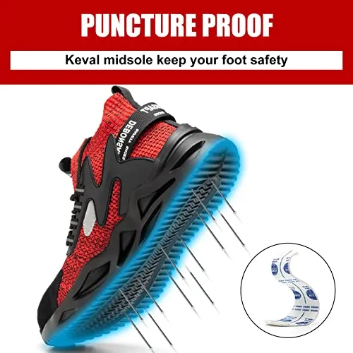 DEBONSAPT Steel Toe Shoes for Men Women Lightweight Safety Breathable Work Shoes Slip-Resistant Sneakers Reflective Indestructible Industria Construction Shoes Red 4.5