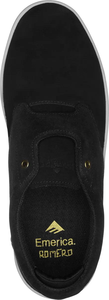Emerica Mens Romero Skater Black White Gold Shoes