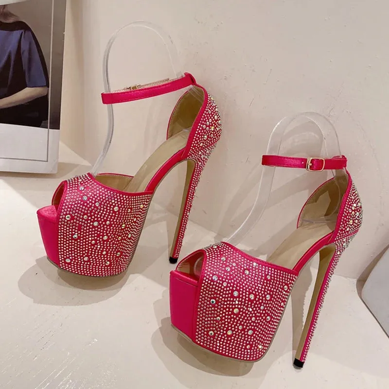 Fashion Crystal Rhinestone Platform pink high heel shoes