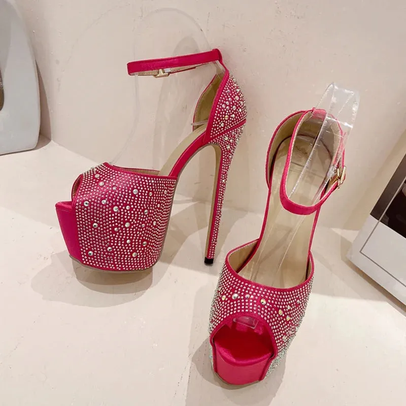 Fashion Crystal Rhinestone Platform pink high heel shoes