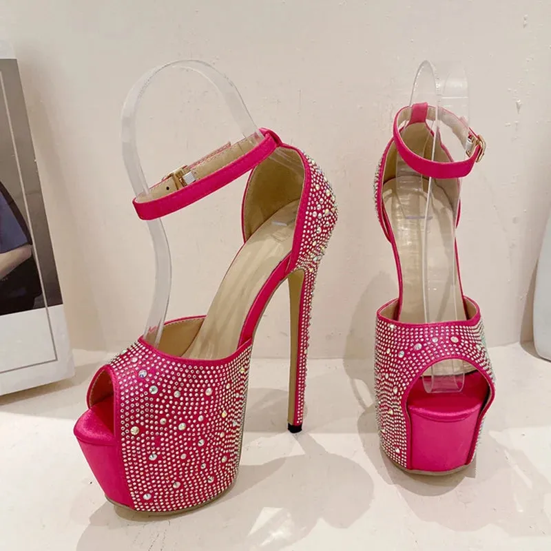 Fashion Crystal Rhinestone Platform pink high heel shoes