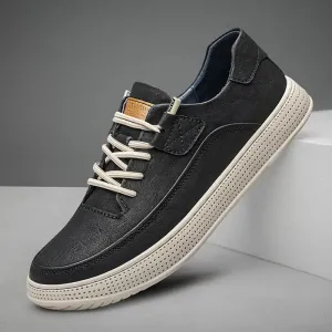FitVete - Heren Lage Sneakers van Imitatieleer met Geperforeerde Zool, Vetersluiting, Casual Stijl