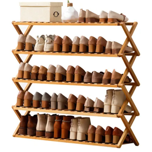 Foldable 4-Tier Wooden Shoe Rack – Large-Capacity Bamboo Shoe Cabinet for Entryway, Bedroom, or Office (Brown, 70 x 25 x 66 cm)