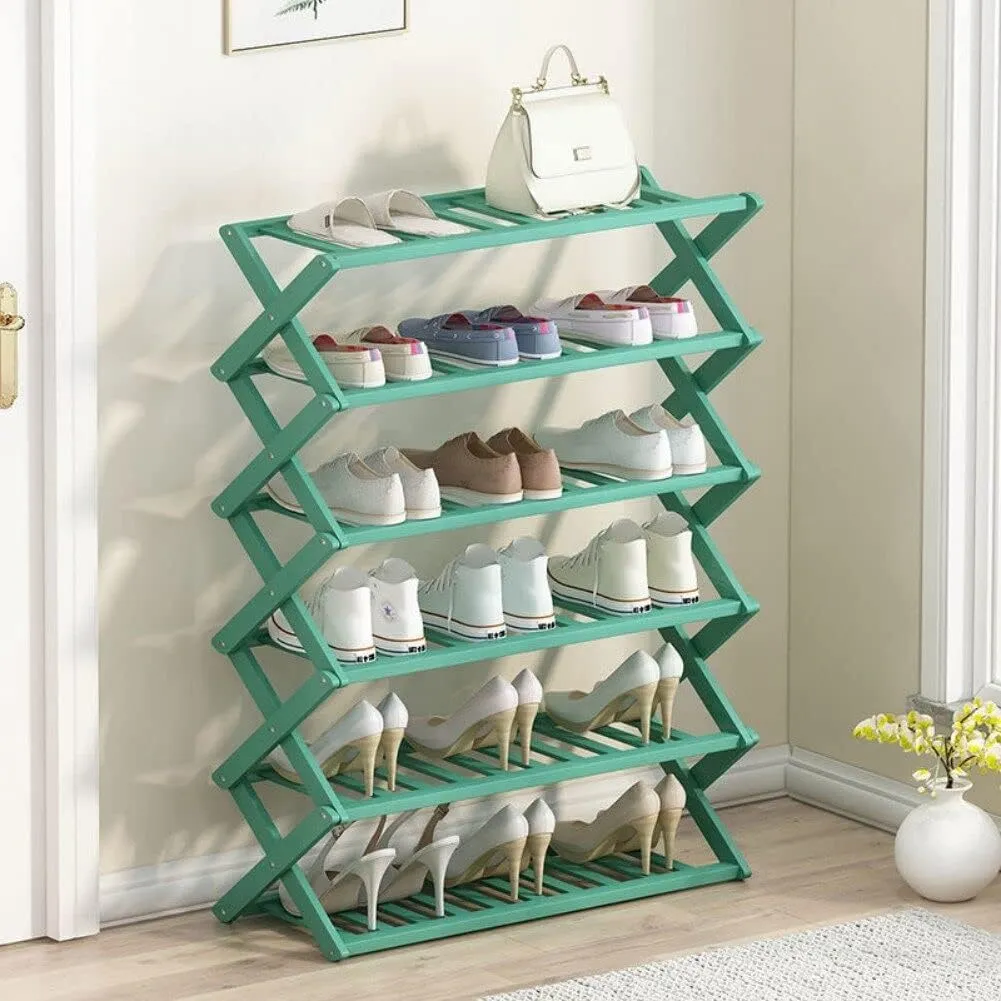 Foldable 4-Tier Wooden Shoe Rack – Large-Capacity Bamboo Shoe Cabinet for Entryway, Bedroom, or Office (Brown, 70 x 25 x 66 cm)