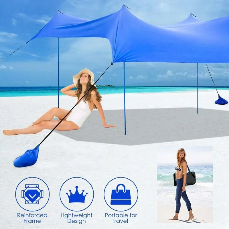 GrandShoppersHub  10 FT x 9 FT Family Beach Tent Canopy Outdoor Sunshade with 4 Poles Sandbag Anchors