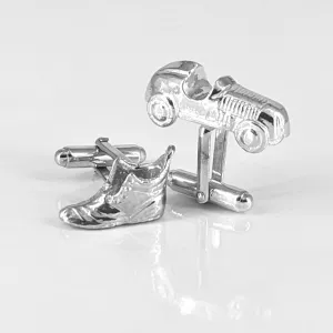 Handmade Sterling Silver Shoe and Racecar Cufflinks