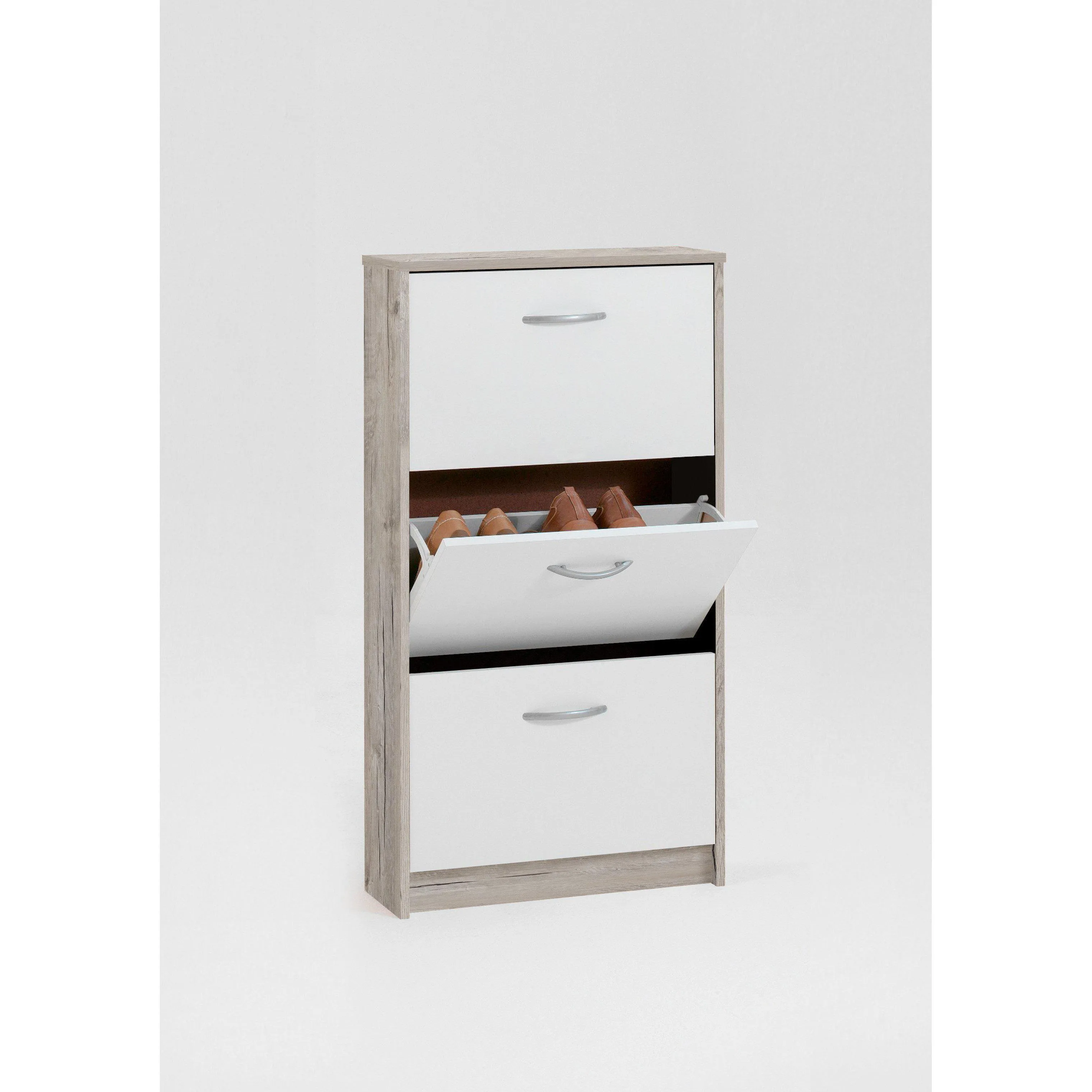 Kendale 3 Tier Shoe Storage Cabinet White, Oak