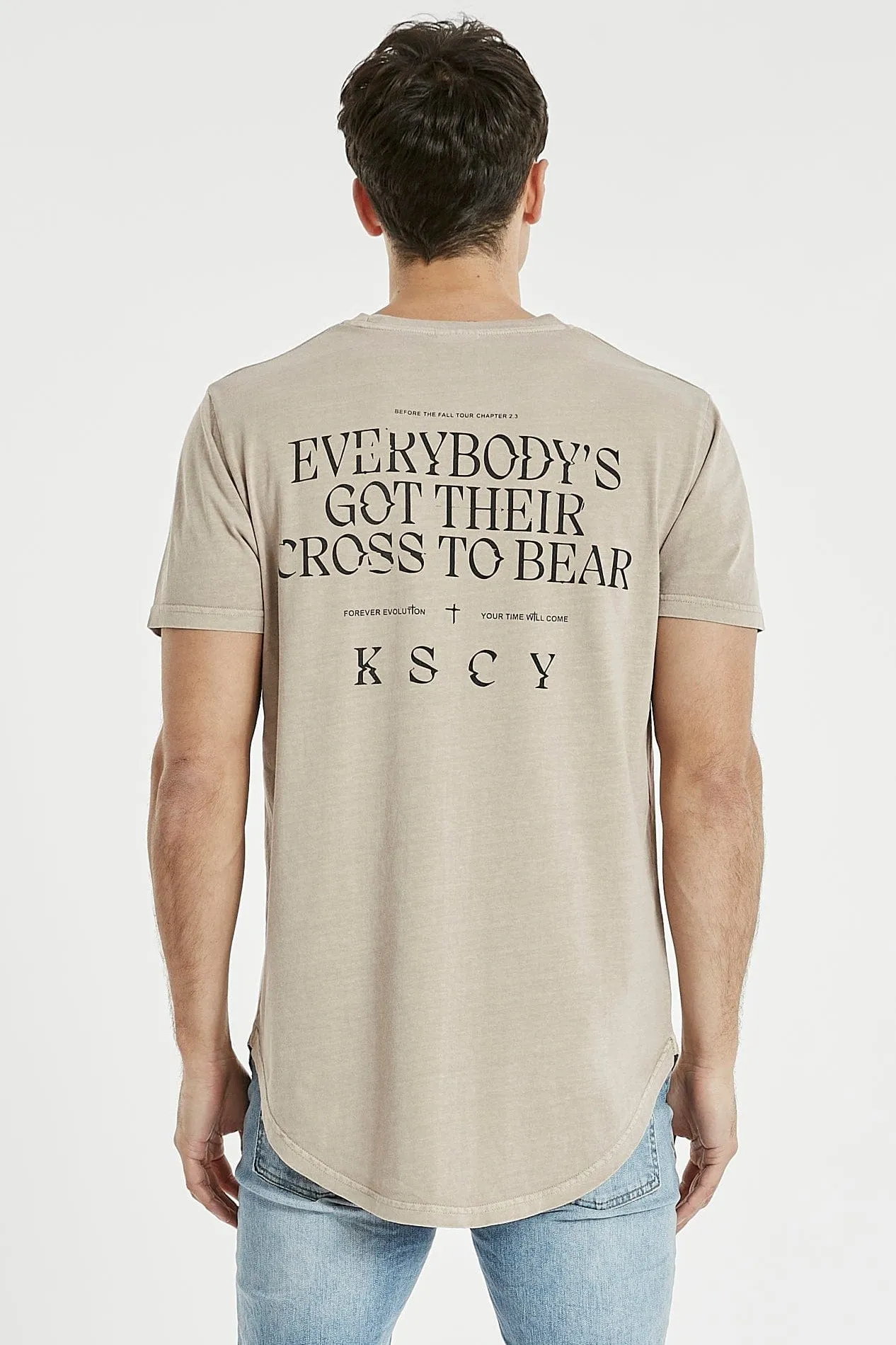 KISS CHACEY Mens Montercy Dual Curved Hem Tee Shirt - Pigment Warm Grey