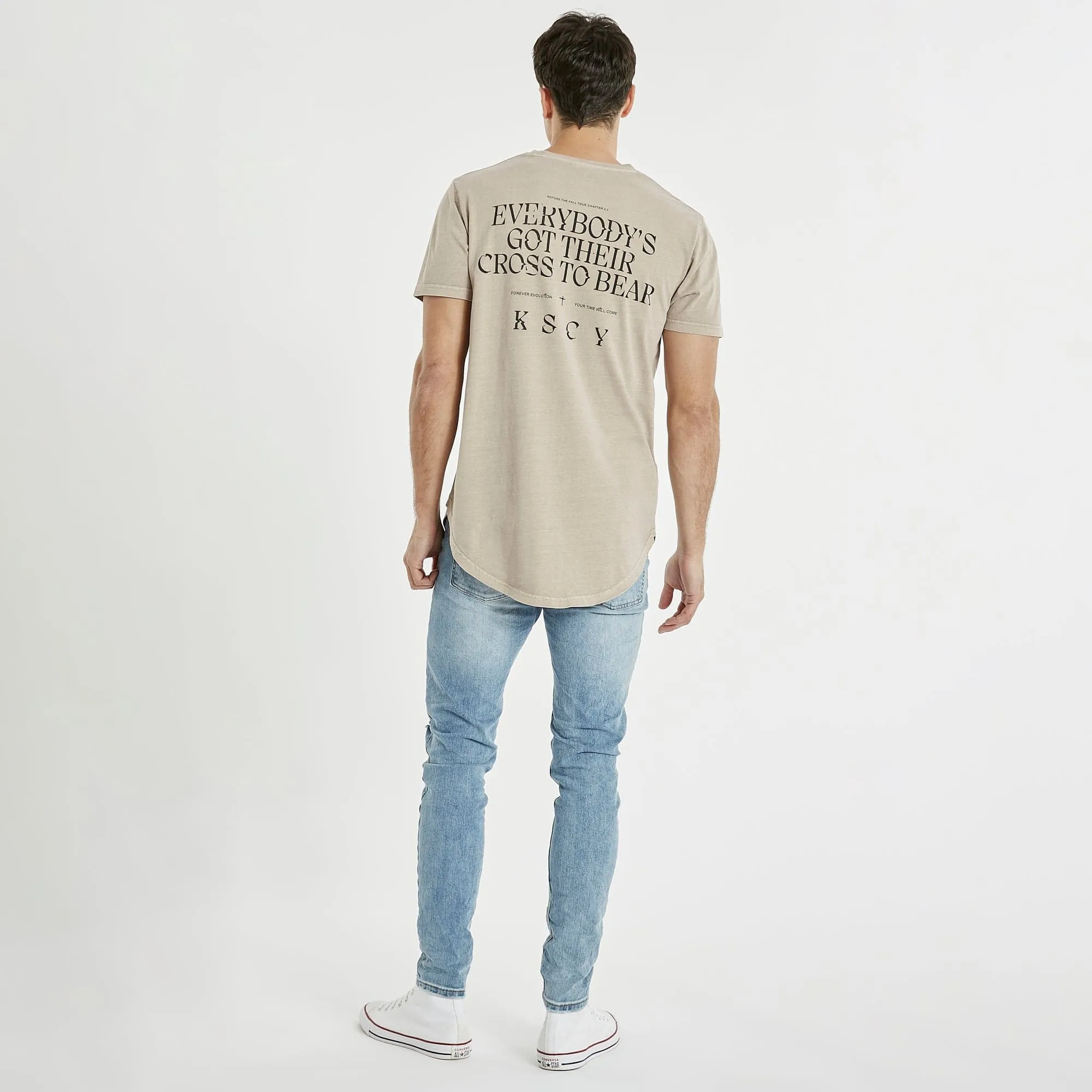 KISS CHACEY Mens Montercy Dual Curved Hem Tee Shirt - Pigment Warm Grey