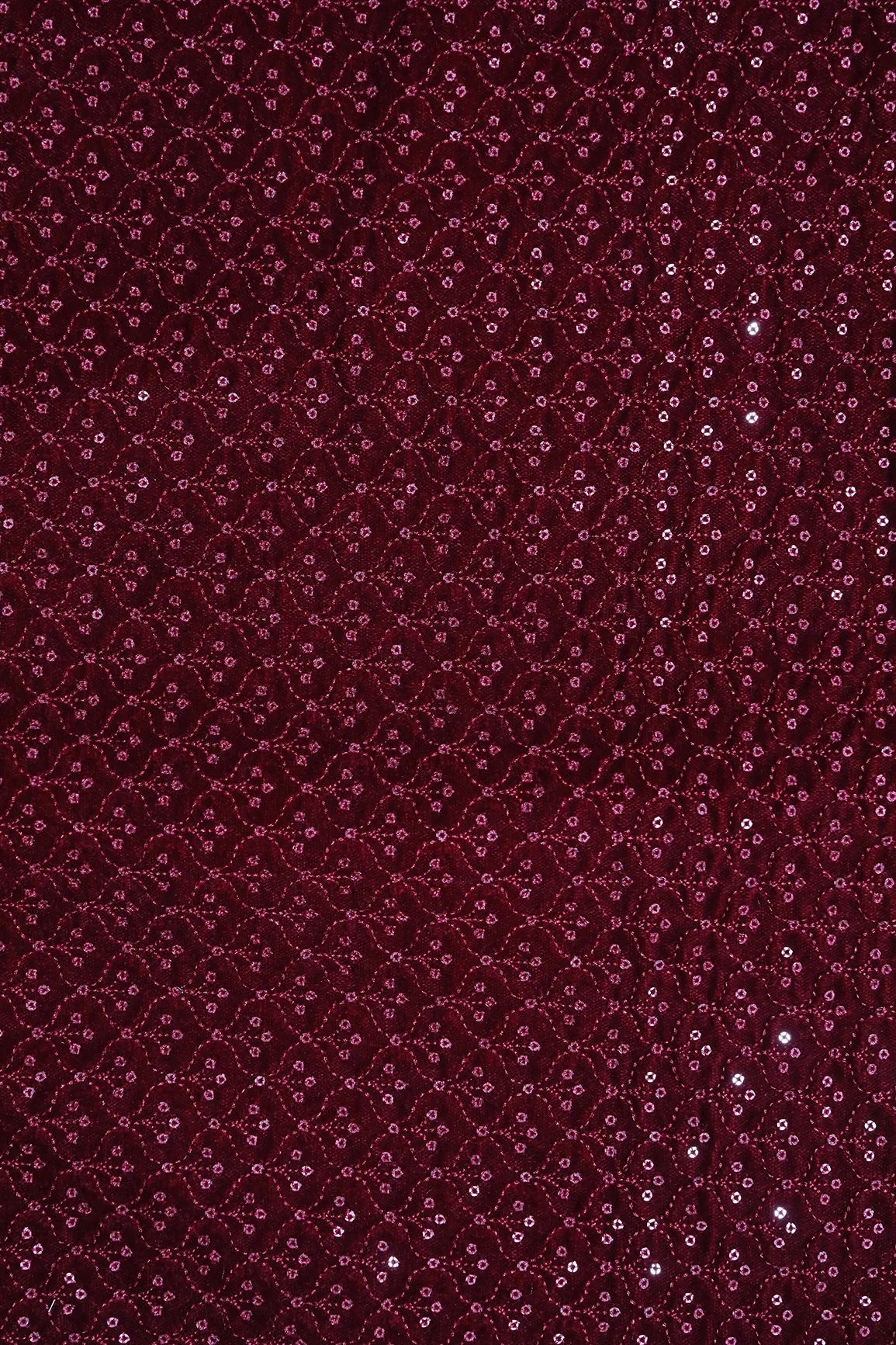 Maroon Thread With Sequins Small Ogee Embroidery Work On Maroon Velvet Fabric