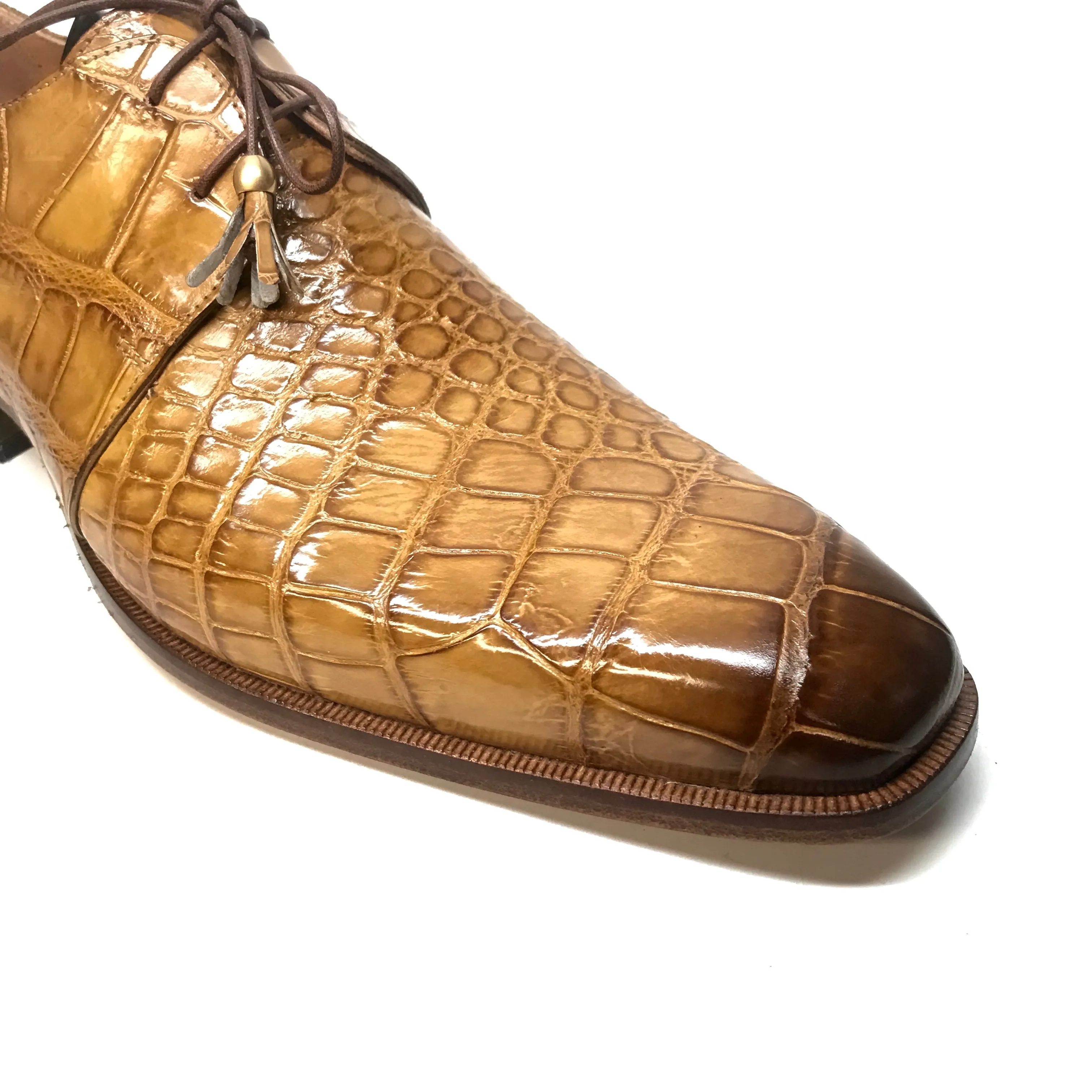 Mauri 4851 Camel Gold Alligator Lace Up Dress Shoes