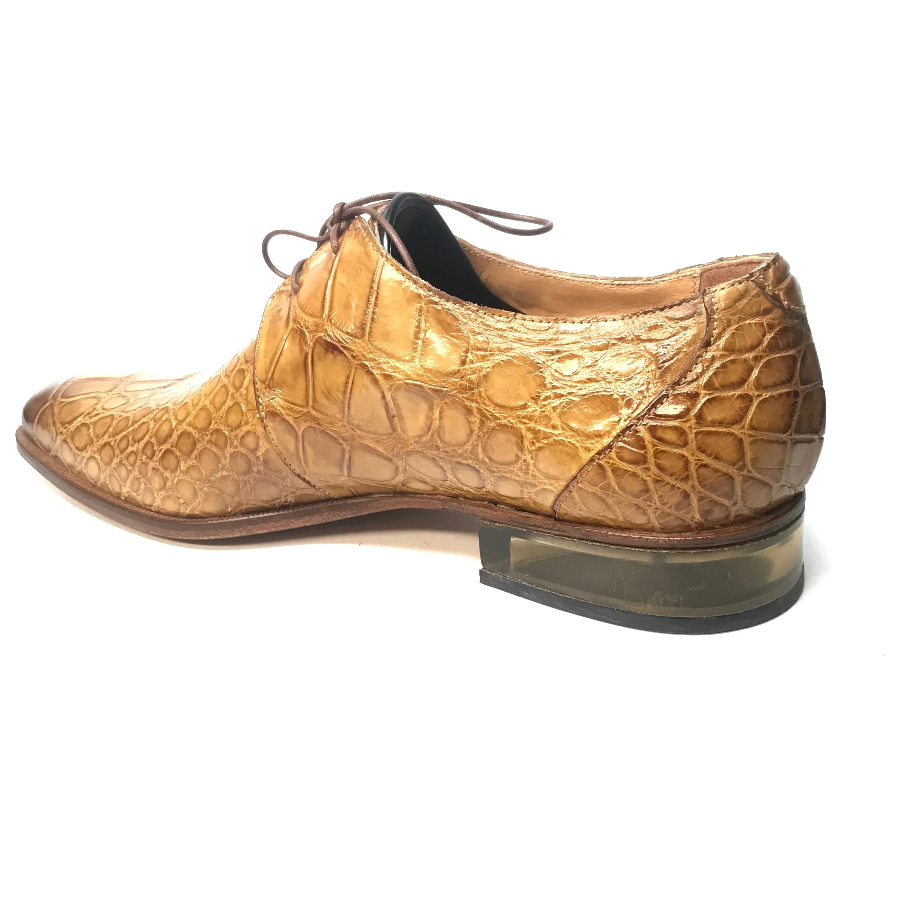 Mauri 4851 Camel Gold Alligator Lace Up Dress Shoes