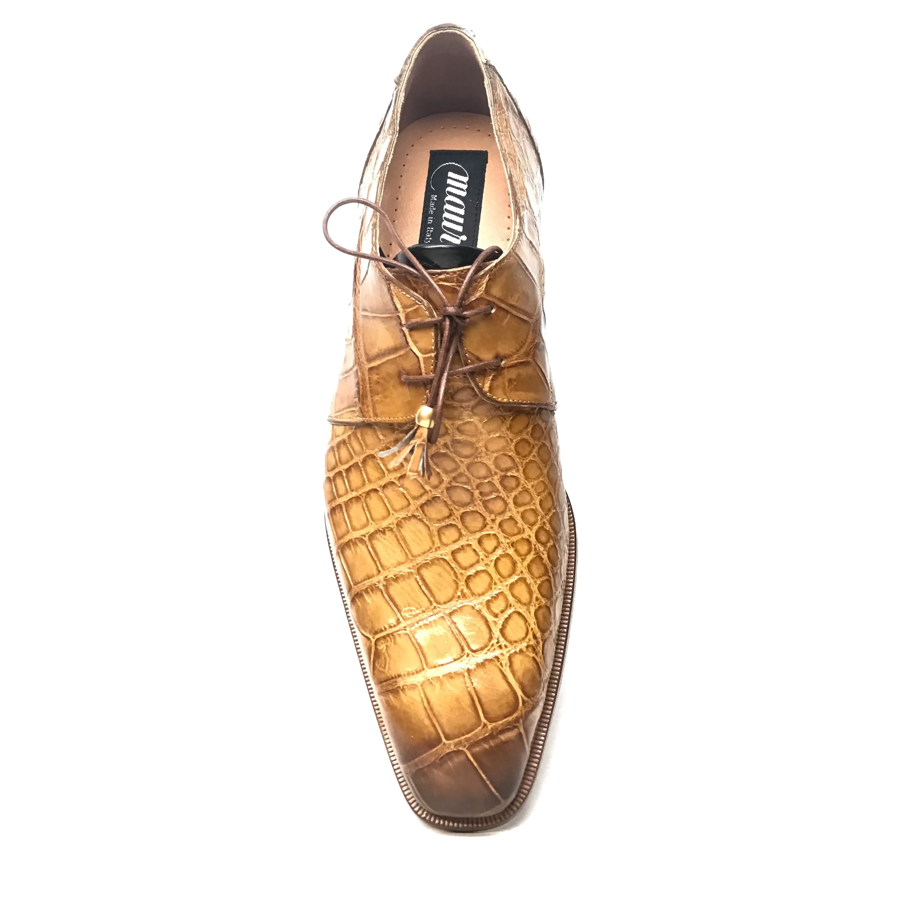 Mauri 4851 Camel Gold Alligator Lace Up Dress Shoes