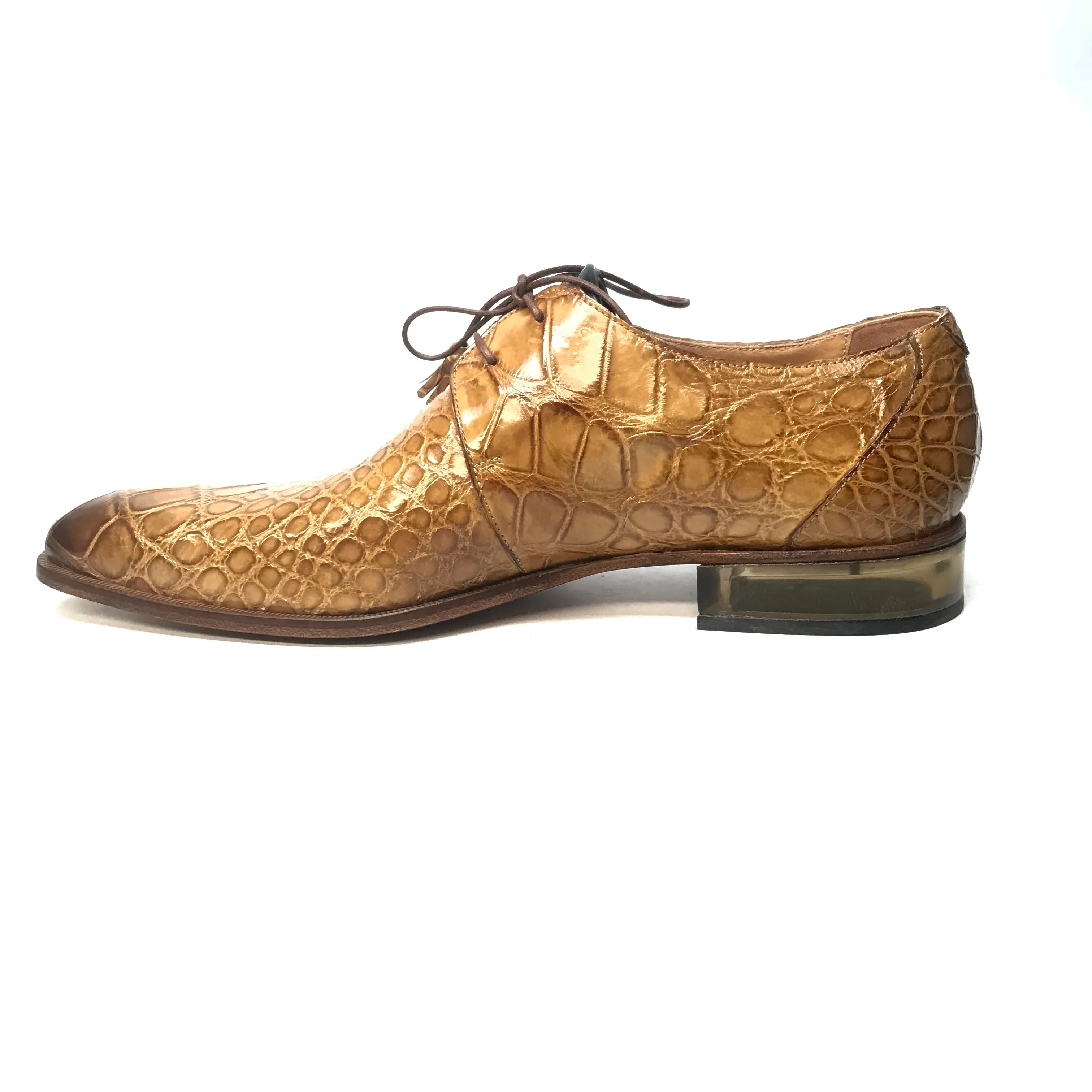 Mauri 4851 Camel Gold Alligator Lace Up Dress Shoes