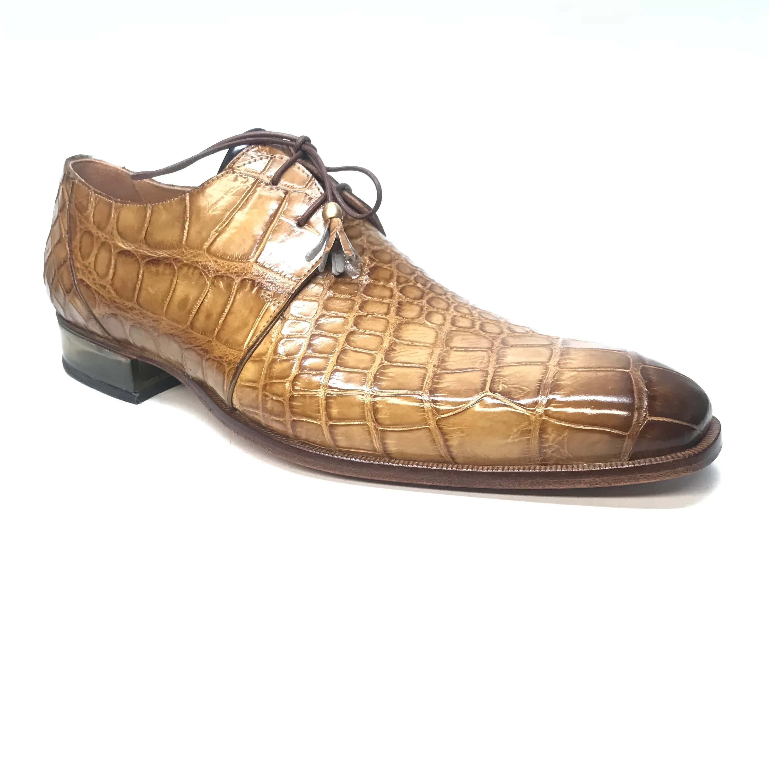 Mauri 4851 Camel Gold Alligator Lace Up Dress Shoes