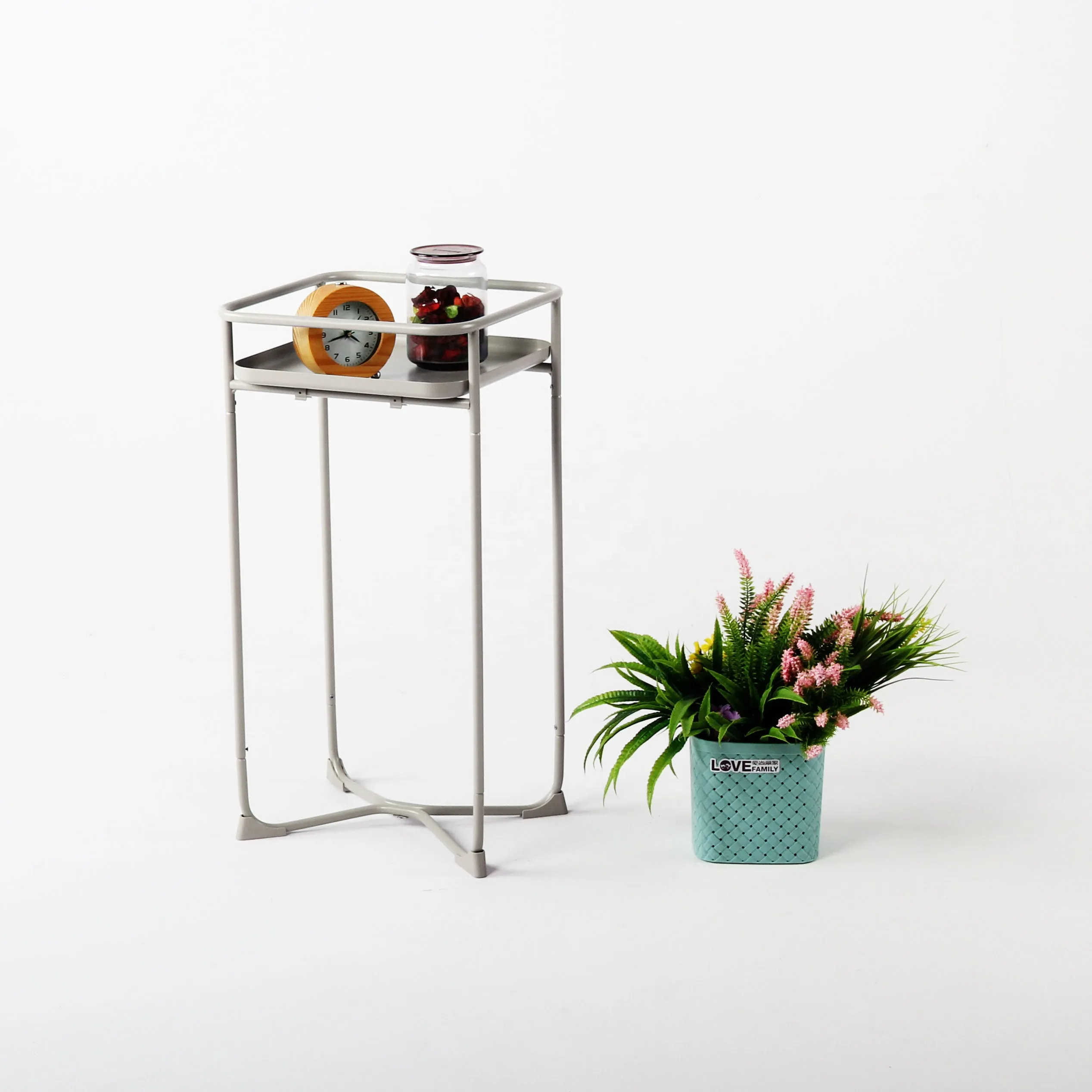 Modern Loft Metal Side Table Flower Stand Square-White