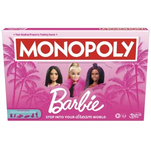 Monopoly: Barbie Edition Board Game, Ages 8 , 2-6 Players, Fun Family Games for Kids and Adults, with 6 Barbie-Themed Pink Zinc Tokens, Kids Gifts