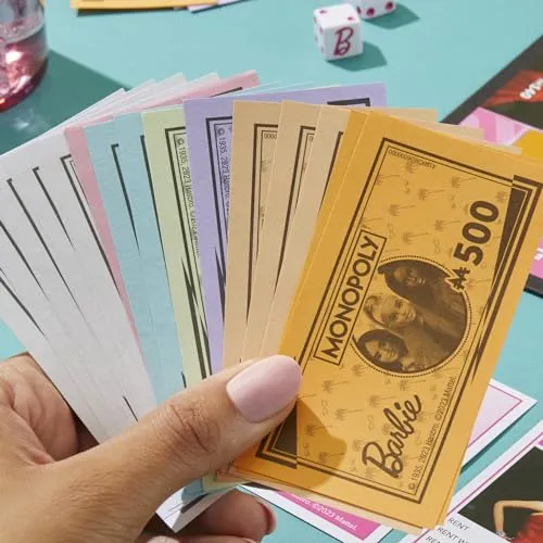 Monopoly: Barbie Edition Board Game, Ages 8 , 2-6 Players, Fun Family Games for Kids and Adults, with 6 Barbie-Themed Pink Zinc Tokens, Kids Gifts