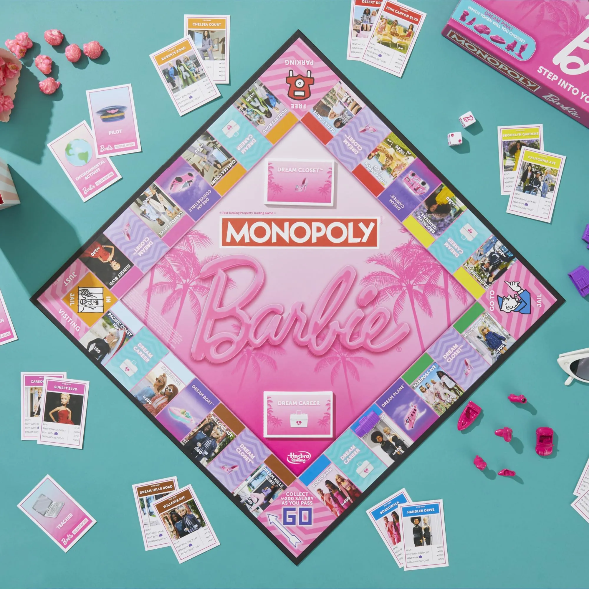 Monopoly: Barbie Edition Board Game, Ages 8 , 2-6 Players, Fun Family Games for Kids and Adults, with 6 Barbie-Themed Pink Zinc Tokens, Kids Gifts