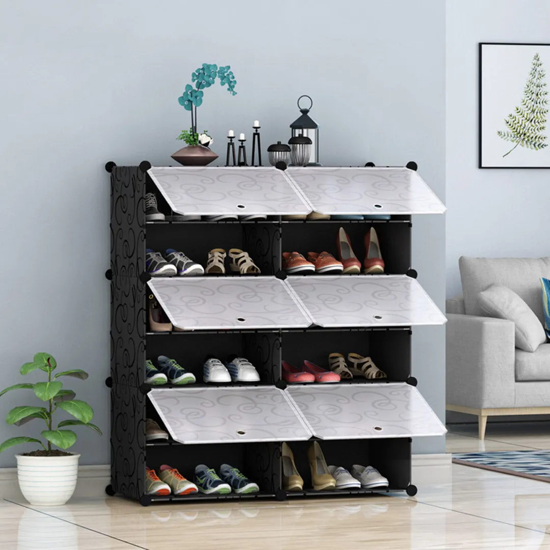 NNEAGS 6 Tier 2 Column Shoe Rack Organizer Sneaker Footwear Storage Stackable Stand Cabinet Portable Wardrobe with Cover