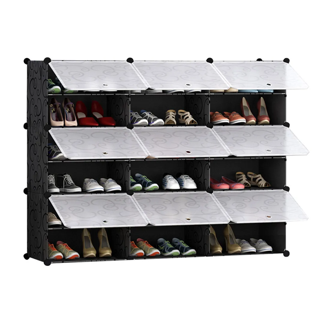 NNEAGS 6 Tier 3 Column Shoe Rack Organizer Sneaker Footwear Storage Stackable Stand Cabinet Portable Wardrobe with Cover