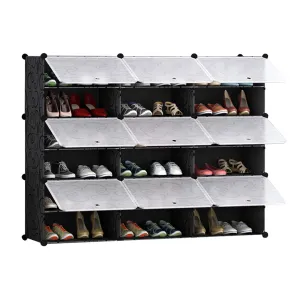 NNEAGS 6 Tier 3 Column Shoe Rack Organizer Sneaker Footwear Storage Stackable Stand Cabinet Portable Wardrobe with Cover