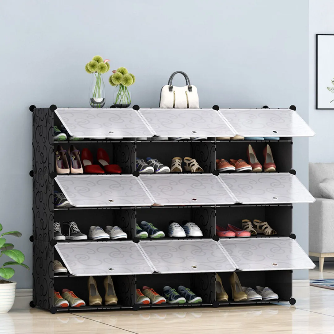 NNEAGS 6 Tier 3 Column Shoe Rack Organizer Sneaker Footwear Storage Stackable Stand Cabinet Portable Wardrobe with Cover
