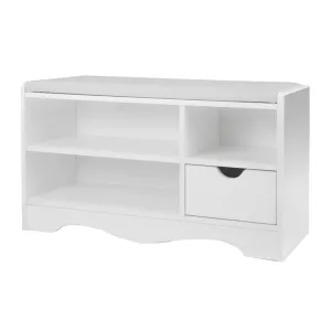 NNEDPE Shoe Rack Cabinet Organiser White Cushion - 80 x 30 x 45cm - White