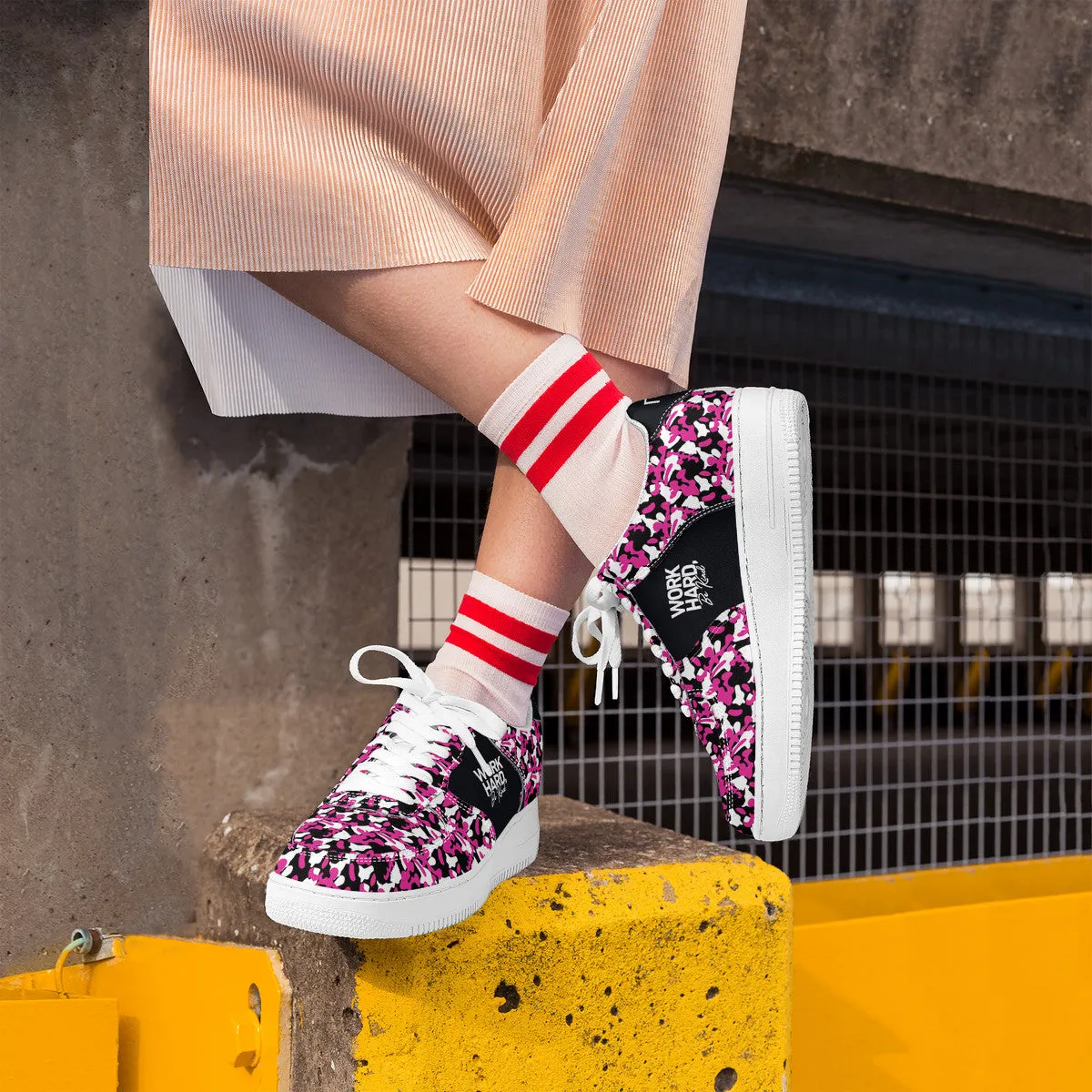 Pink & Black Camouflage Work Hard Be Kind Unisex Air Force Sneakers