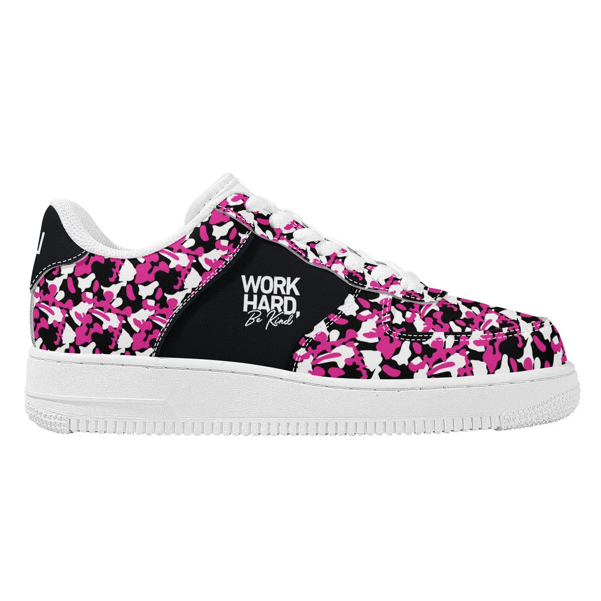 Pink & Black Camouflage Work Hard Be Kind Unisex Air Force Sneakers